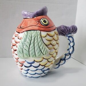Pescada Tabletops Unlimited 1995 Hand Painted Ceramic Fish Pitcher Multicolor